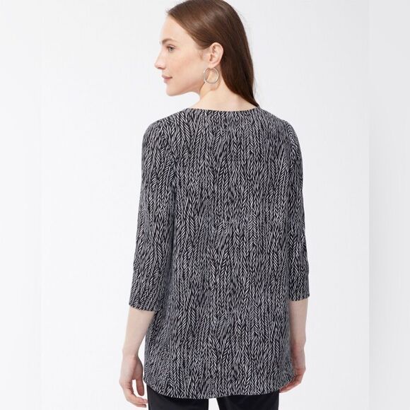 Chicos Zenergy Tunic Top Black White Soft French Terry 3/4 Sleeve Size 1 Medium - Picture 4 of 12